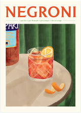 Negroni drink poster, Negroni cocktail poster space, unik unique negroni poster, green, orange, gul, blue, kitchen poster