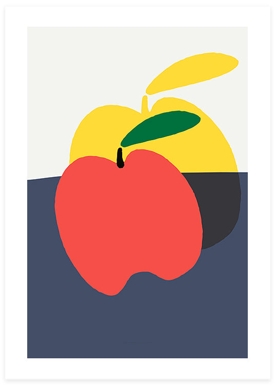 colorful poster of graphic apple illustration in yellow red and blue